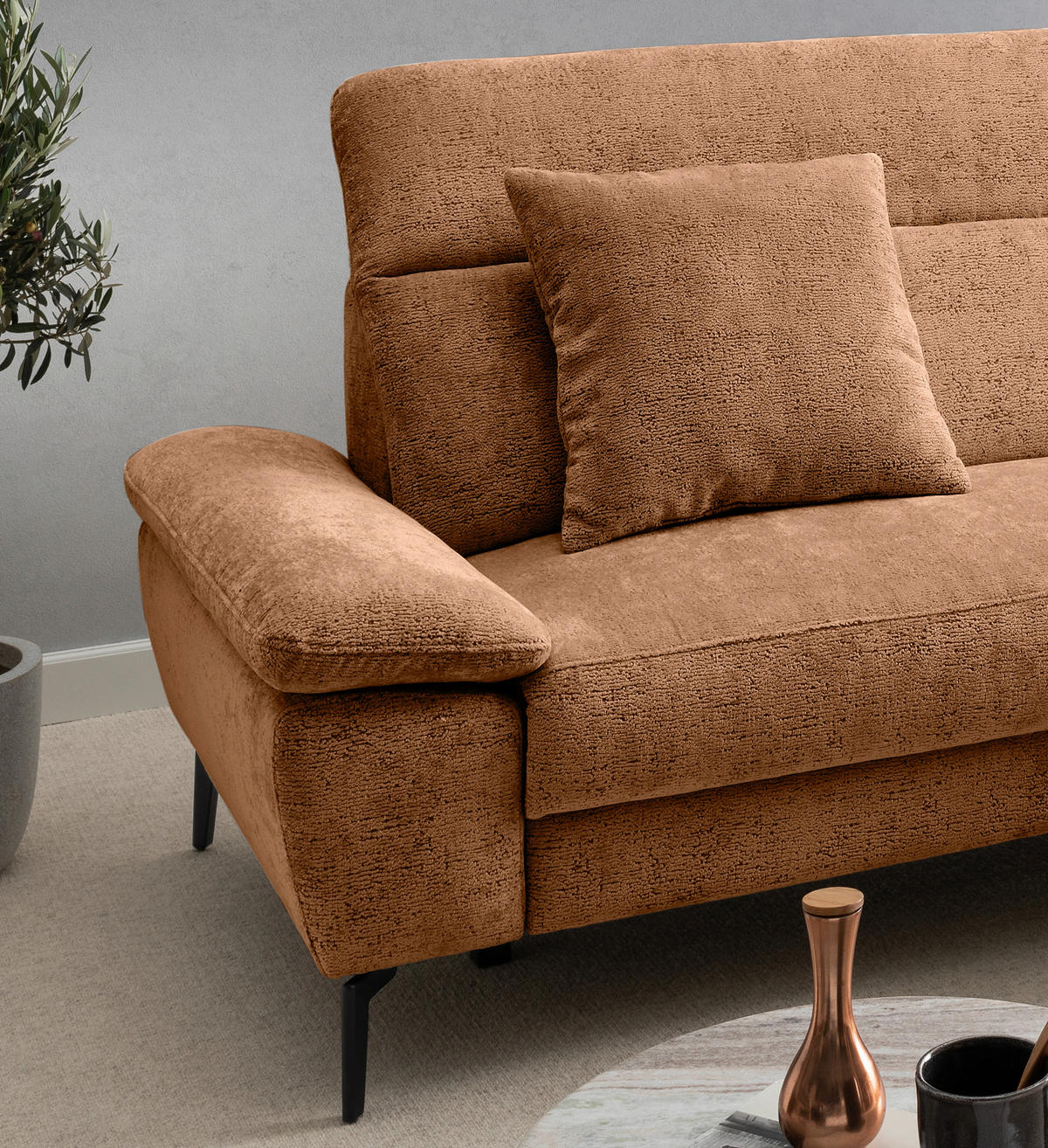 ECKSOFA Chenille Koralle  - Koralle/Schwarz, Konventionell, Textil/Metall (300/178cm) - Livetastic