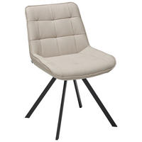 STUHL  in Stahl Echtleder pigmentiert  - Beige/Schwarz, Design, Leder/Metall (56/86/60cm) - Livetastic