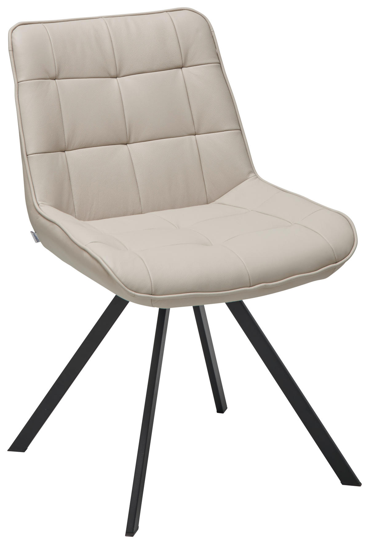 STUHL  in Stahl Echtleder pigmentiert  - Beige/Schwarz, Design, Leder/Metall (56/86/60cm) - Livetastic
