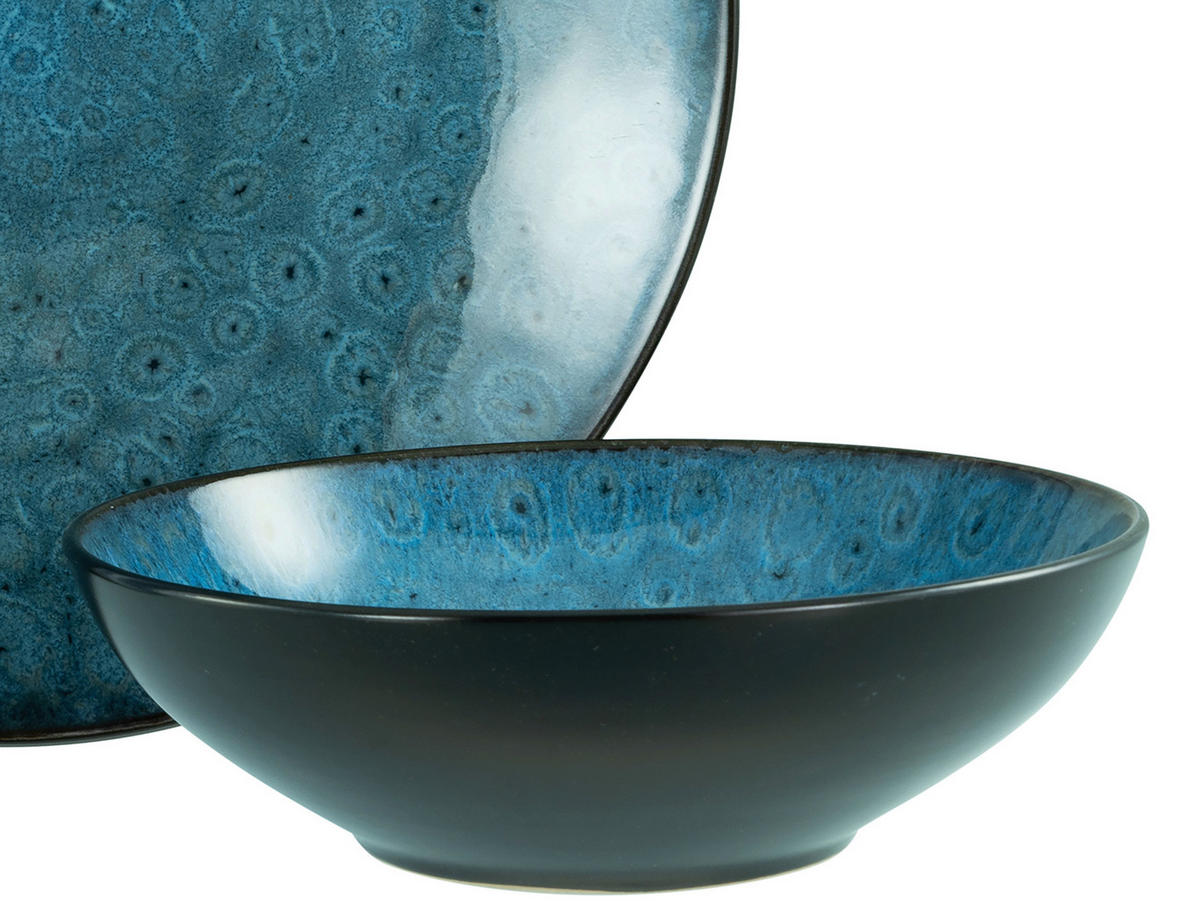 TAFELSERVICE Blau, Schwarz Capri 18-teilig  - Blau/Schwarz, Basics, Keramik - Creatable