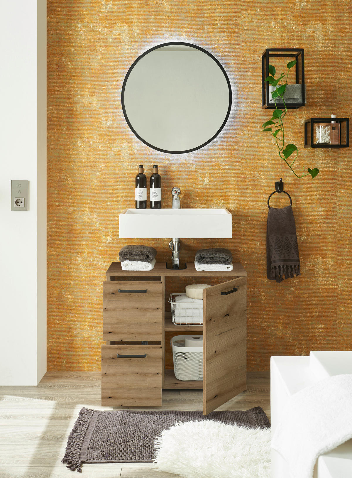 WASCHBECKENUNTERSCHRANK 70/60/35 cm  - Eichefarben/Schwarz, MODERN, Holzwerkstoff/Kunststoff (70/60/35cm) - MID.YOU