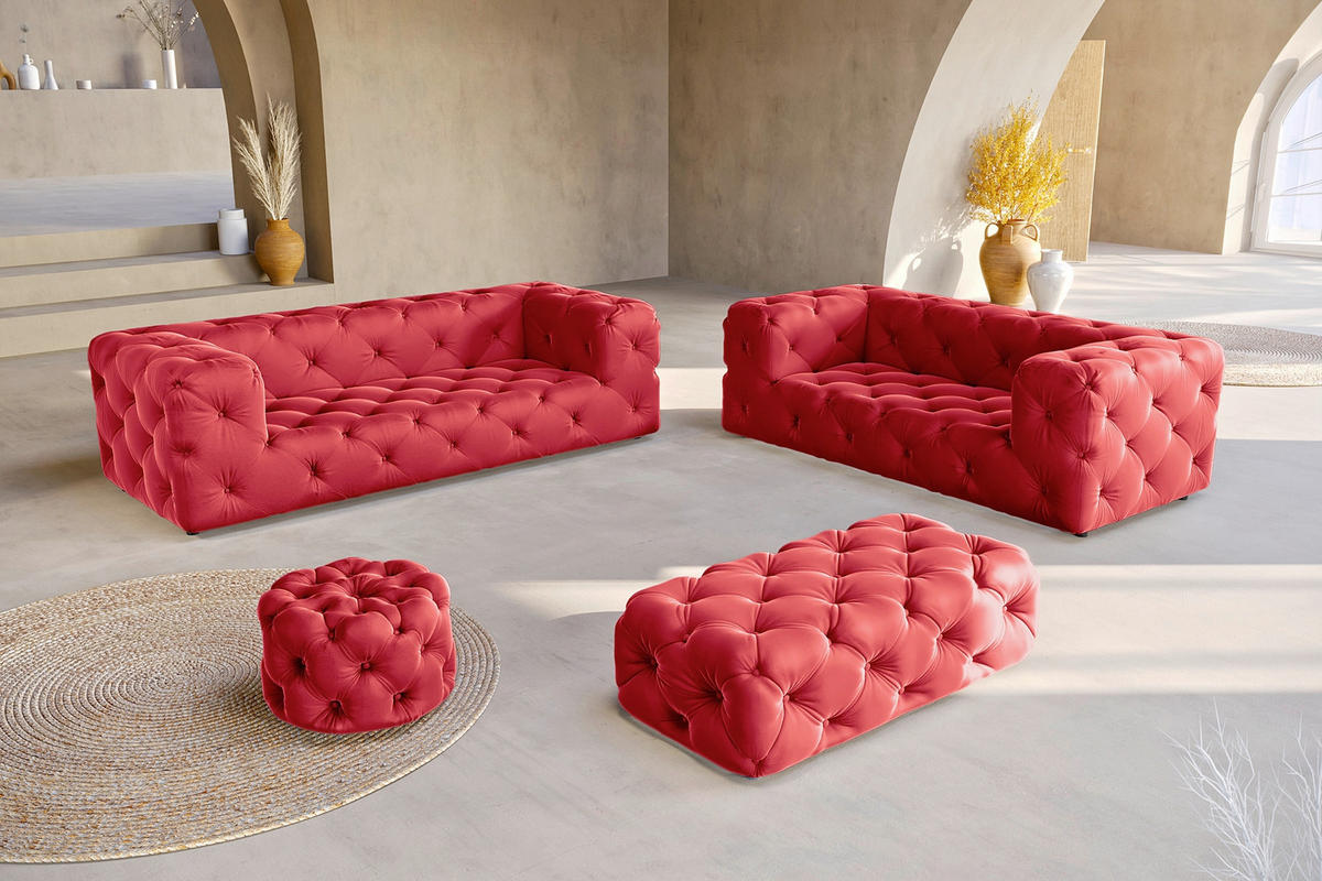 HOCKER Fresco Samt Rot  - Rot/Schwarz, Design, Kunststoff/Textil (60/39/60cm) - P & B