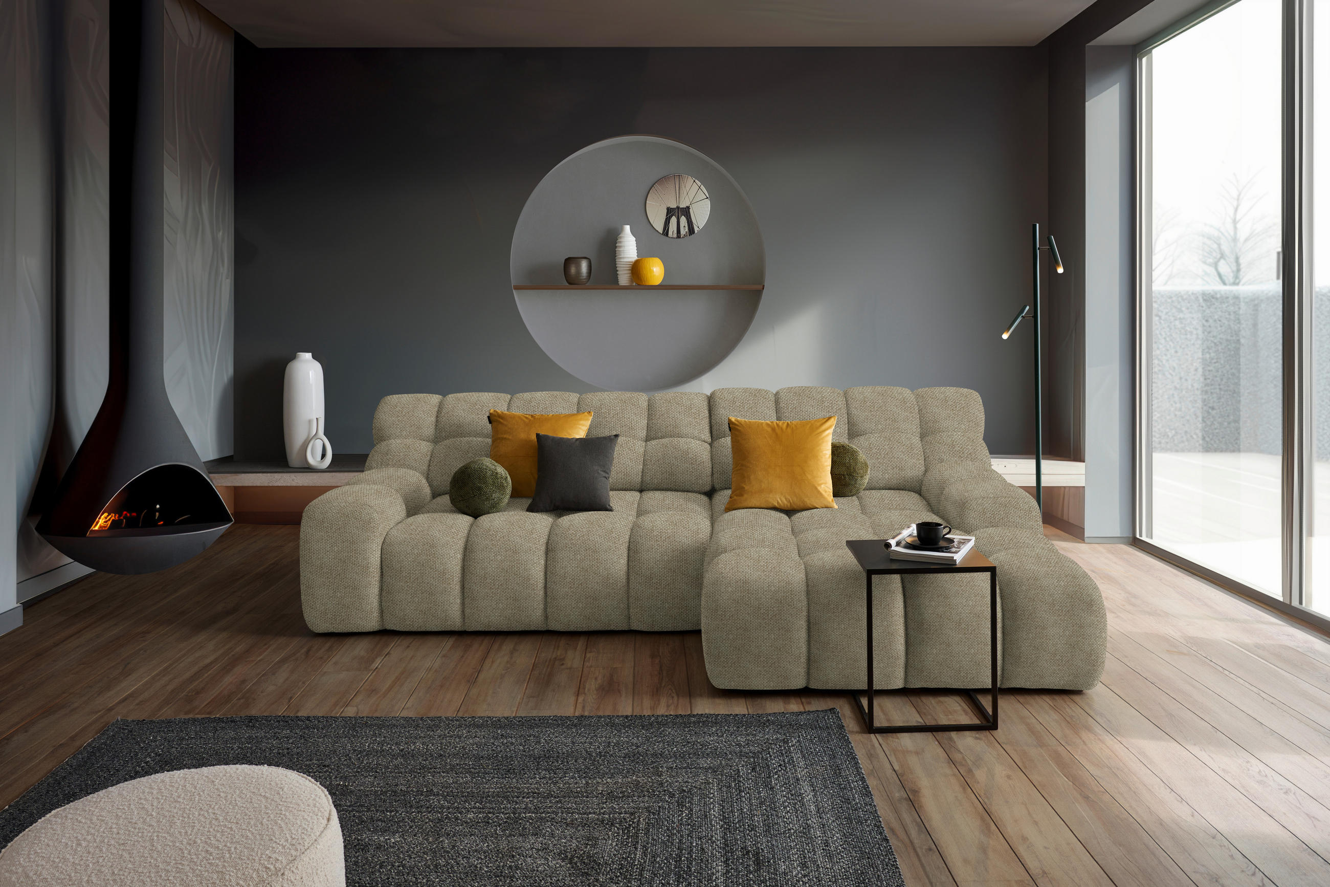 ECKSOFA in Webstoff Beige  - Beige/Schwarz, Modern, Kunststoff/Textil (297/180cm) - Welnova
