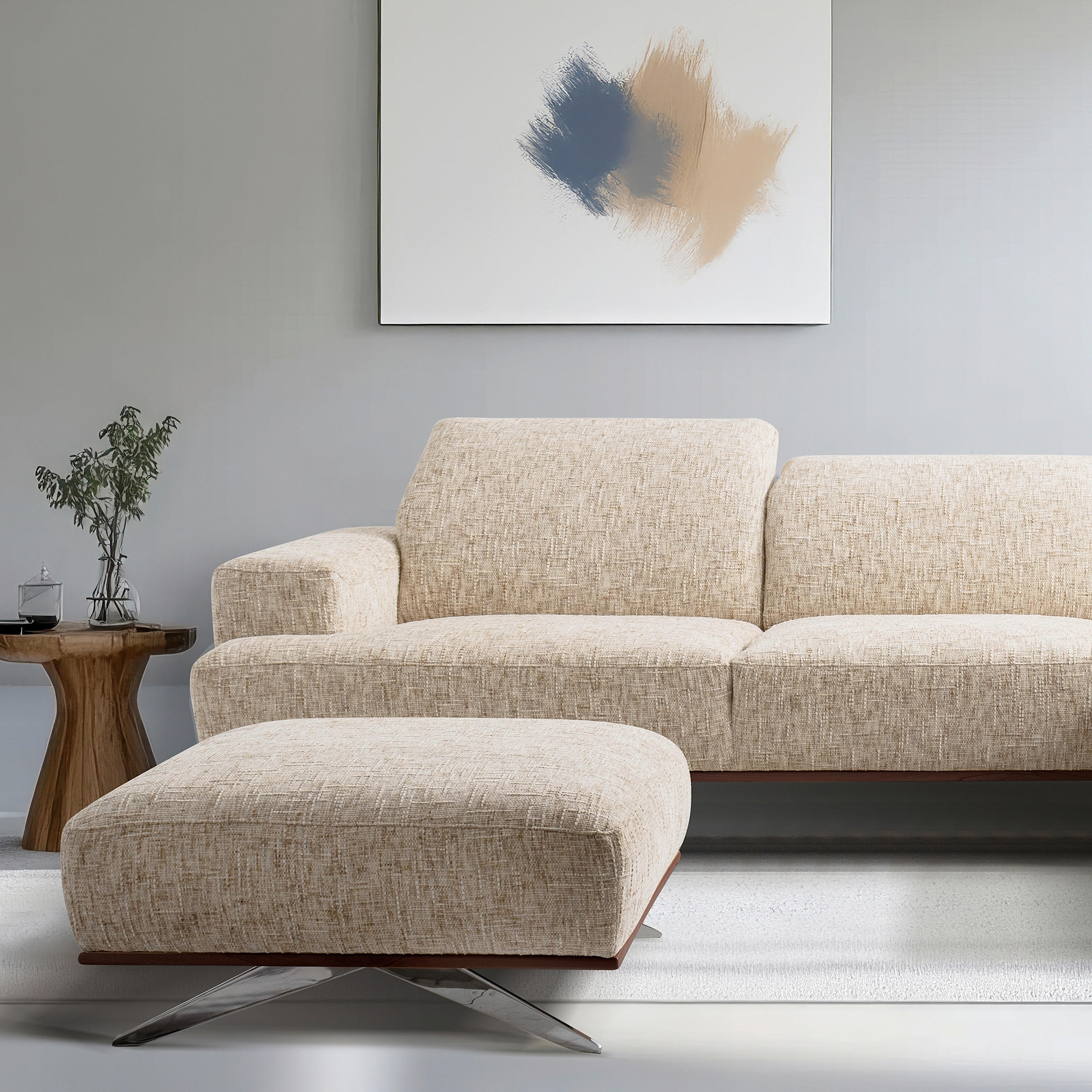 HOCKER in Textil Beige  - Chromfarben/Dunkelbraun, Design, Holz/Textil (95/46/80cm) - Livetastic
