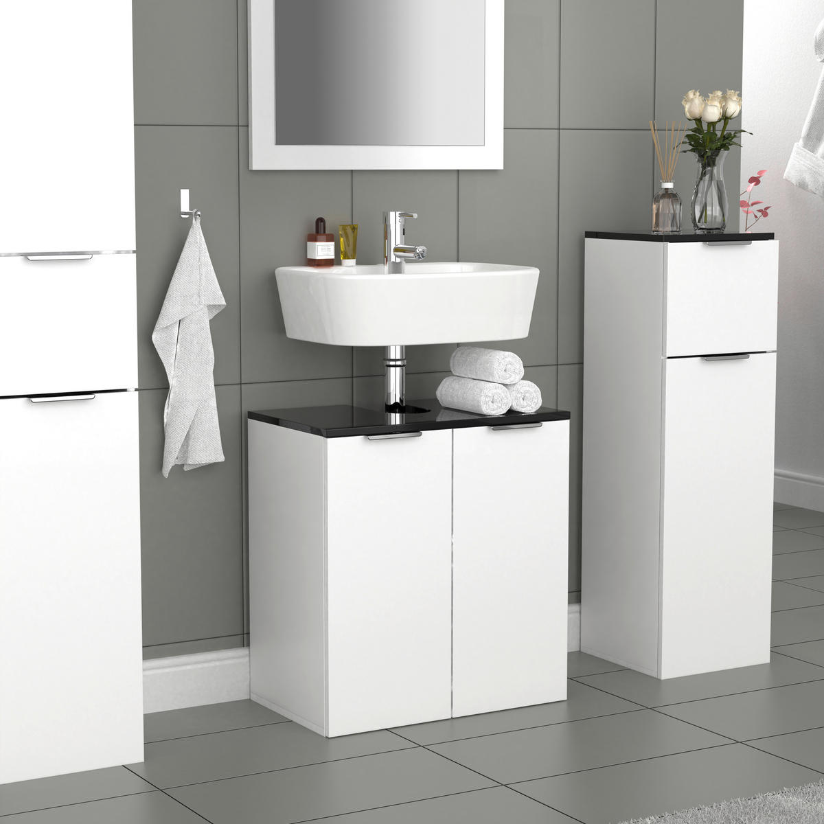 TVÄTTSTÄLLSUNDERSKÅP 56/60/34 cm  - vit/silver, Modern, metall/trämaterial (56/60/34cm) - MID.YOU