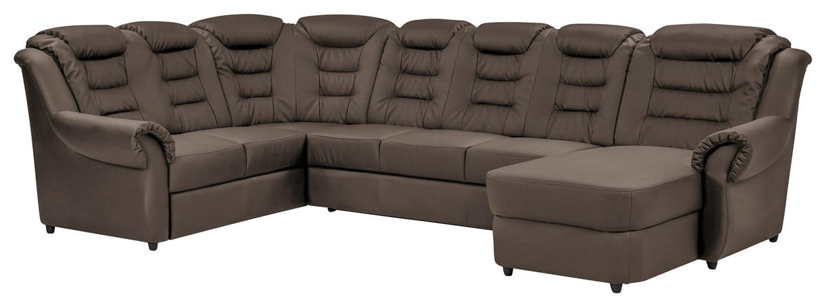 WOHNLANDSCHAFT Braun Lederlook  - Schwarz/Braun, KONVENTIONELL, Kunststoff/Textil (216/333/165cm) - Livetastic