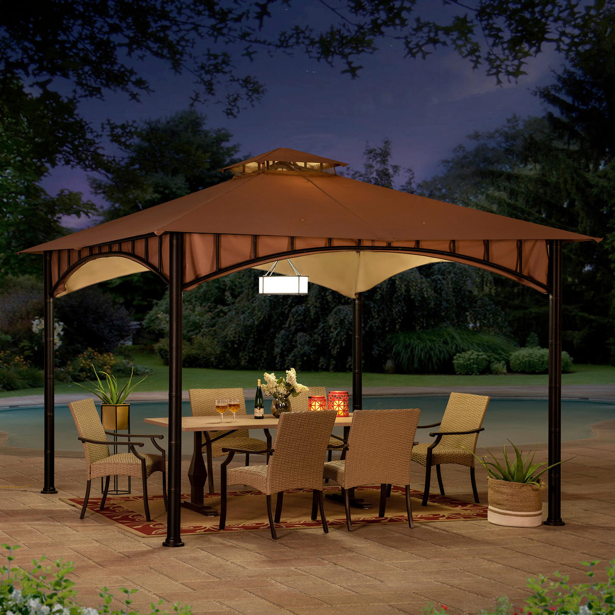 PAVILLON 340/304/340 cm Stahl  - Sandfarben/Bronzefarben, Basics, Kunststoff/Metall (340/304/340cm) - Modante