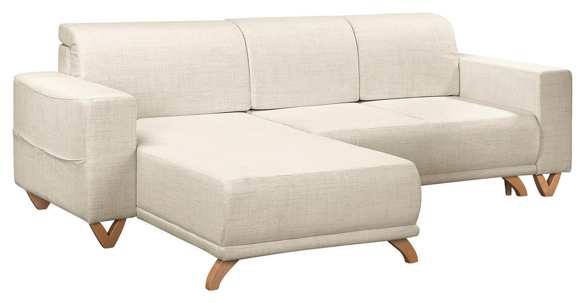 ECKSOFA in Textilgeflecht Hellgrau  - Wengefarben/Hellgrau, Design, Holz/Textil (257/174cm) - Livetastic