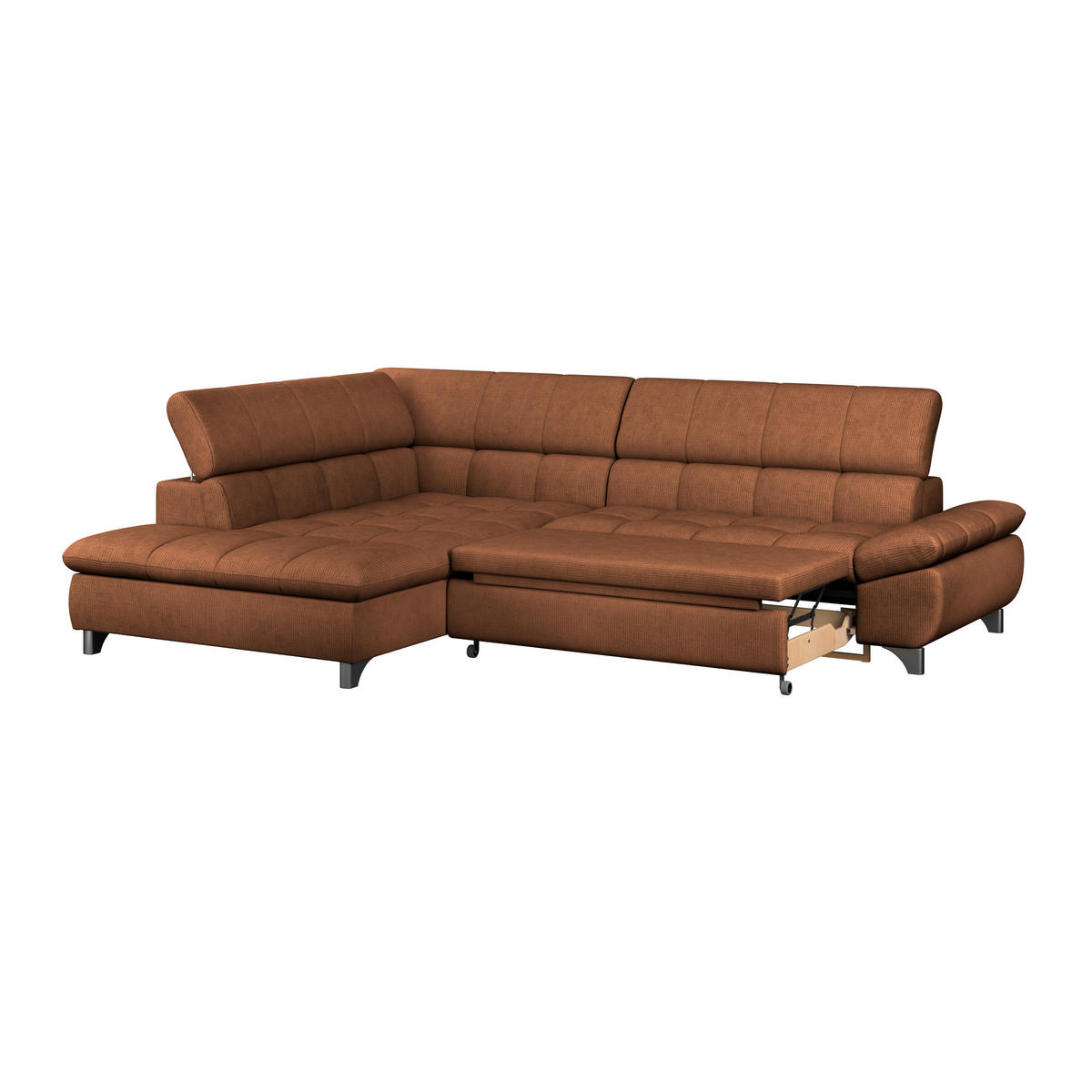 ECKSOFA Terracotta Chenille  - Chromfarben/Terracotta, KONVENTIONELL, Textil/Metall (234/312cm) - Livetastic