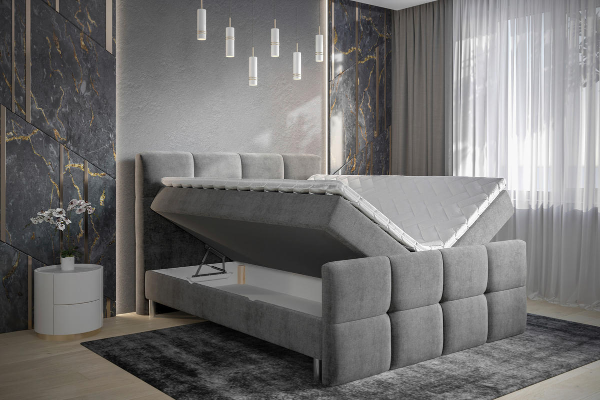 BOXBETT 160/200 cm  in Grau  - Chromfarben/Grau, Design, Holz/Holzwerkstoff (160/200cm) - Esposa