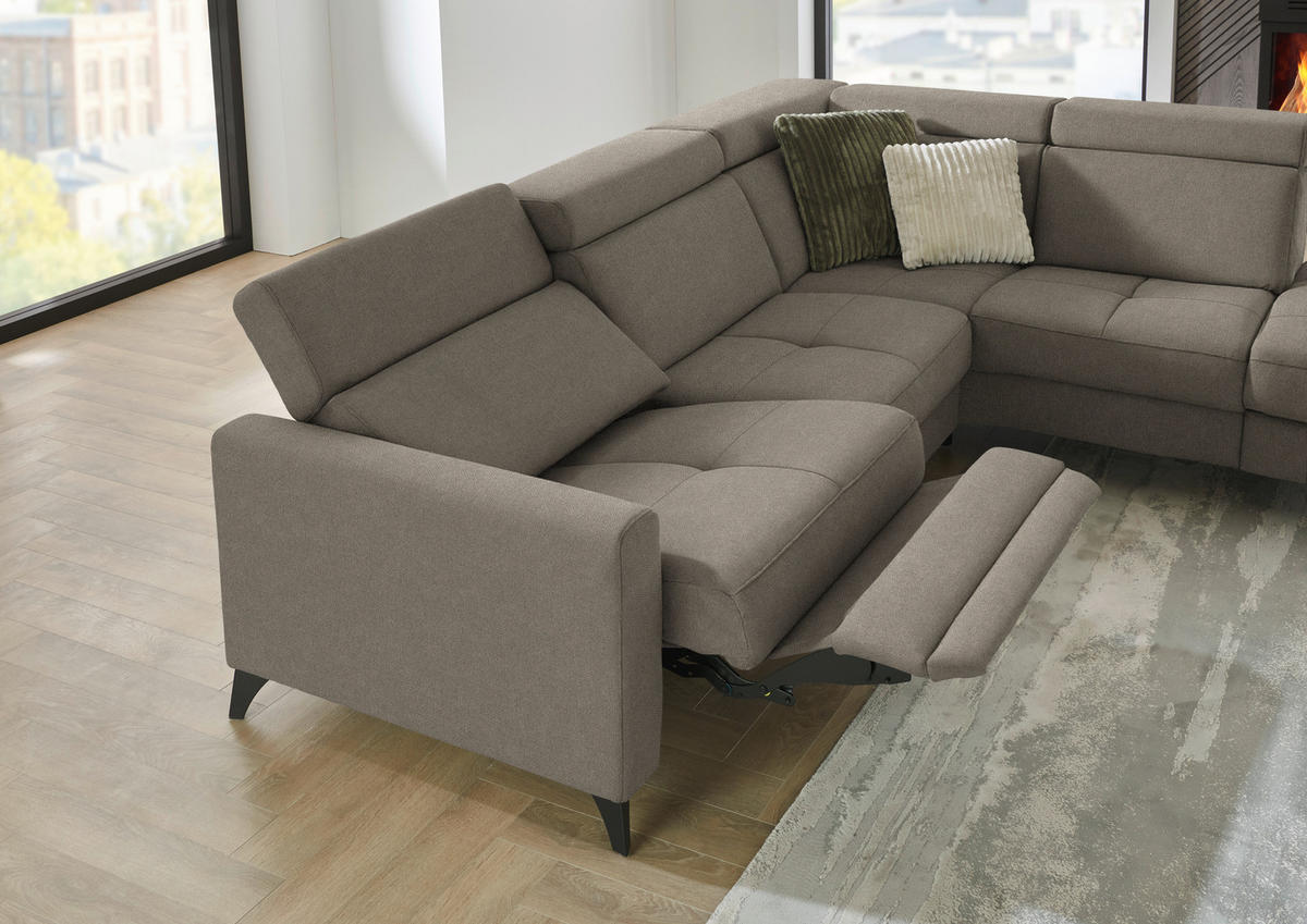 ECKSOFA Flachgewebe Graubraun  - Graubraun/Schwarz, Konventionell, Textil/Metall (276/214cm) - Beldomo System