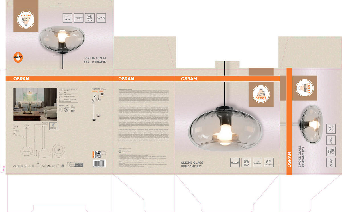 HÄNGELEUCHTE 28/118,5 cm  - Schwarz, Design, Glas/Metall (28/118,5cm) - Osram