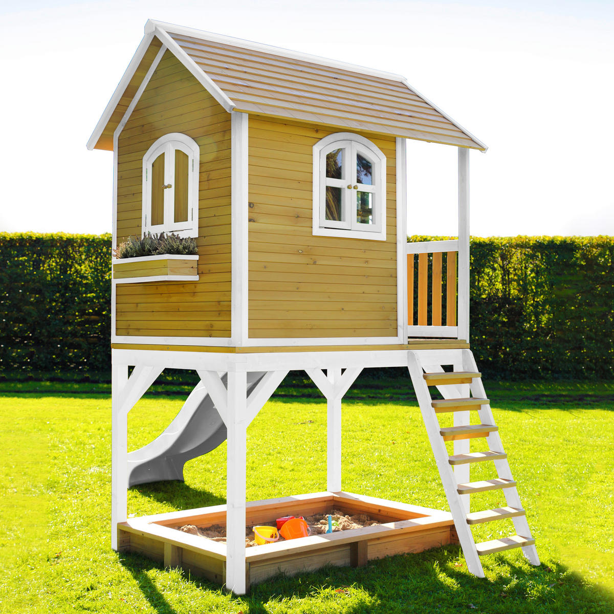 SPIELHAUS SARAH 370/291/191 cm  - Braun/Weiß, KONVENTIONELL, Holz/Kunststoff (370/291/191cm) - Ambia Garden