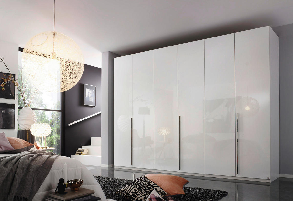 DREHTÜRENSCHRANK 301/223/60 cm 6-türig Weiß, Weiß Hochglanz  - Chromfarben/Weiß Hochglanz, Design, Holzwerkstoff/Metall (301/223/60cm) - home24