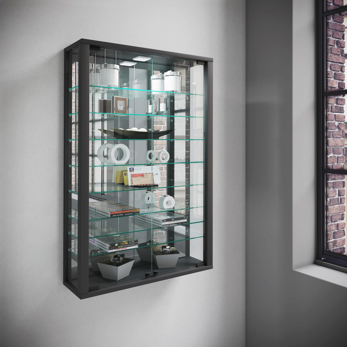 HÄNGEVITRINE in Schwarz  - Schwarz, Modern, Glas/Holzwerkstoff (59/91,3/18cm) - MID.YOU