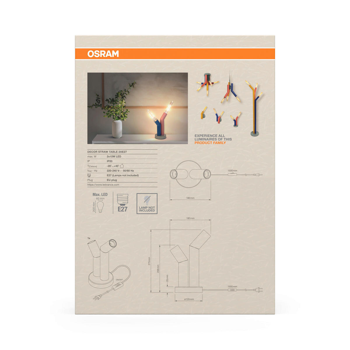 TISCHLEUCHTE 18/12/27,5 cm   - Design, Metall (18/12/27,5cm) - Osram