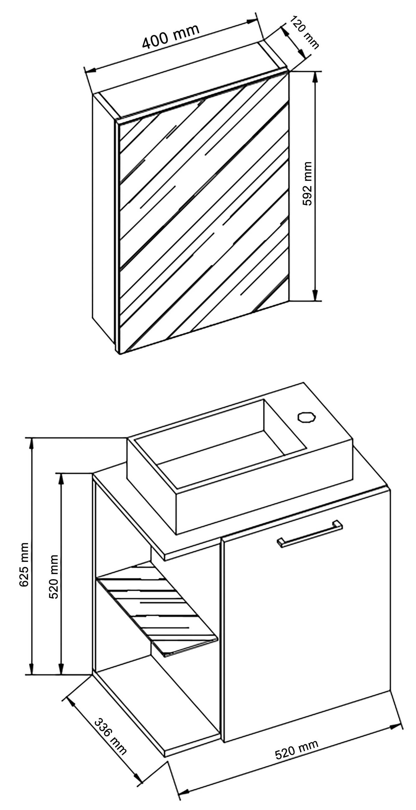 Thumbnail - Mid.you Gästebad Hausa BL, Weiß, Metall, 3-teilig, 1 Fächer, 0 Schublade(n) Schubladen, 52 cm, hängend, Badezimmer, Gäst...