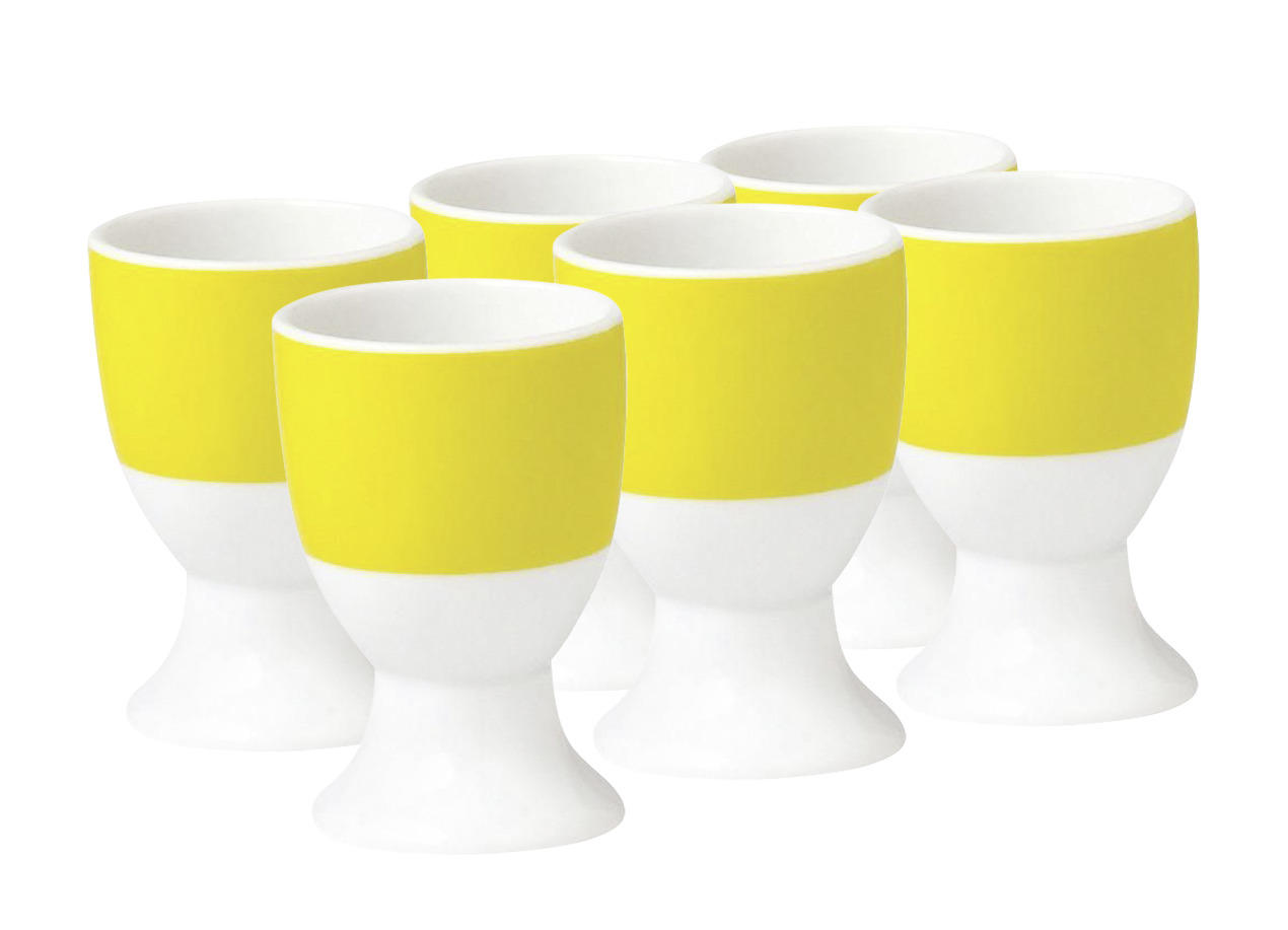 EIERBECHERSET Keramik Porzellan 6-teilig - Gelb/Weiß, Basics, Keramik (16,5/7/11cm) - Van Well