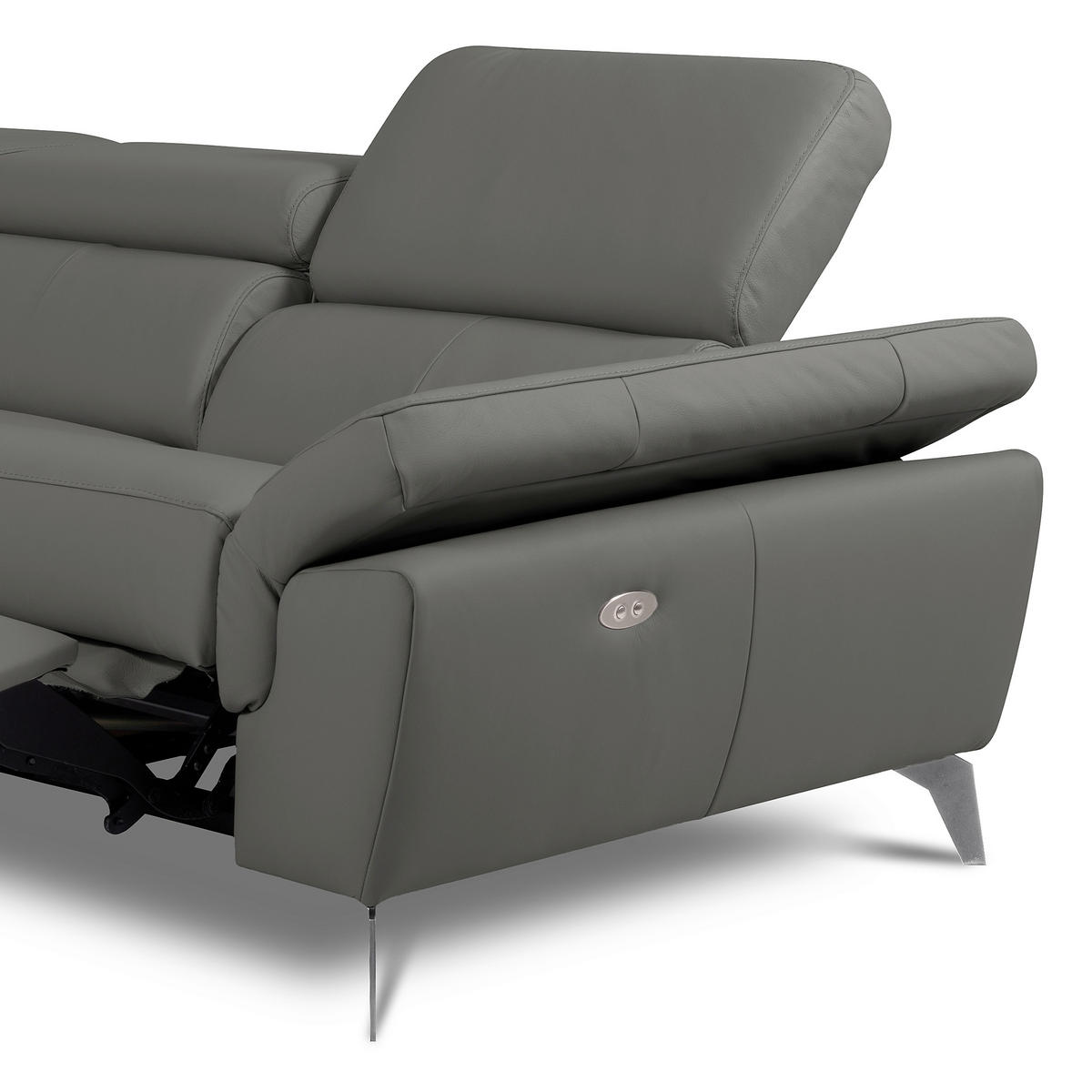 ECKSOFA SONO Anthrazit Echtleder Lederlook Bettkasten, Armteilverstellung, Kopfteilverstellung  - Chromfarben/Anthrazit, Design, Leder/Textil (252/179cm) - Livetastic