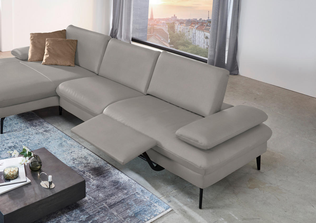 ECKSOFA in Echtleder Hellgrau  - Hellgrau/Schwarz, Design, Leder/Metall (157/325cm) - Dieter Knoll
