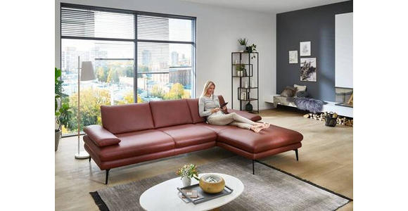 ECKSOFA in Echtleder Dunkelrot - Schwarz/Dunkelrot, Design, Leder/Metall (310/180cm) - Dieter Knoll