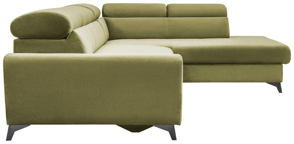 ECKSOFA Olivgrün Velours  - Schwarz/Olivgrün, MODERN, Textil/Metall (272/212cm) - MID.YOU