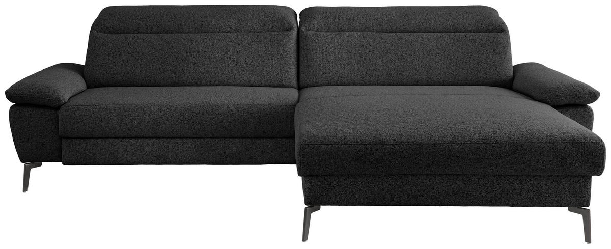ECKSOFA CANCELLI Struktur Zierkissen, Kopfteilverstellung  - Schwarz, KONVENTIONELL, Textil/Metall (300/178cm) - Livetastic