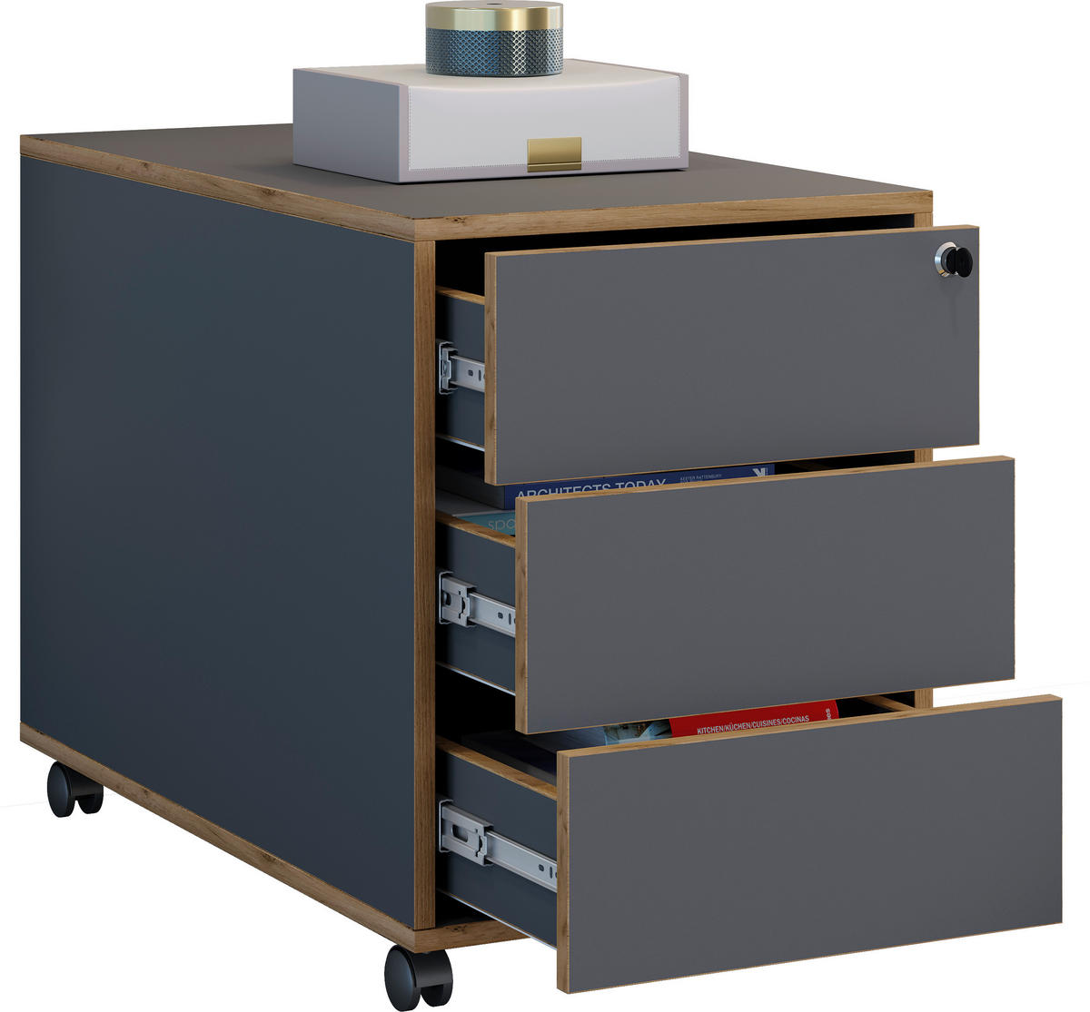 ROLLCONTAINER 42/50/70 cm  - Honigeiche/Anthrazit, Design, Holzwerkstoff/Kunststoff (42/50/70cm) - MID.YOU