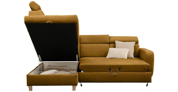 ECKSOFA inkl. Funktionen Senfgelb Samt - Senfgelb, Natur, Holz/Textil (206/261cm) - Venda