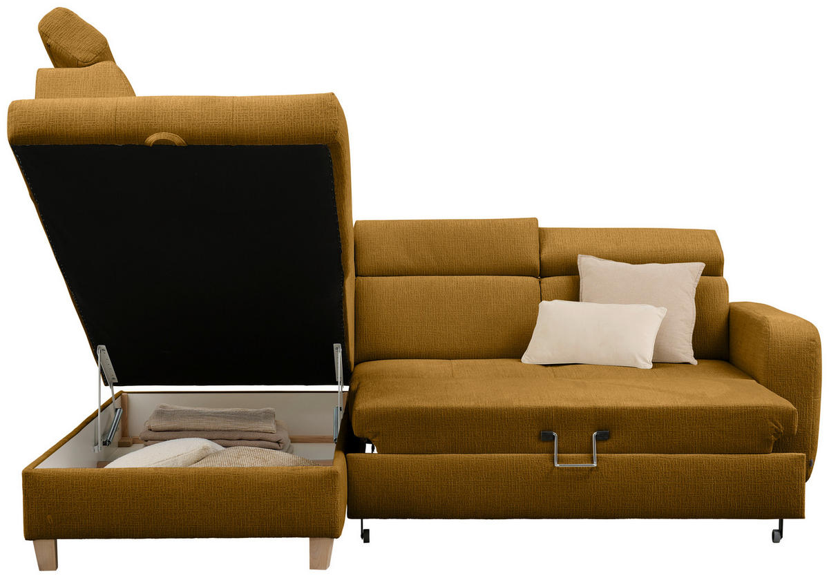 ECKSOFA inkl. Funktionen Senfgelb Samt  - Senfgelb, Natur, Holz/Textil (206/261cm) - Venda
