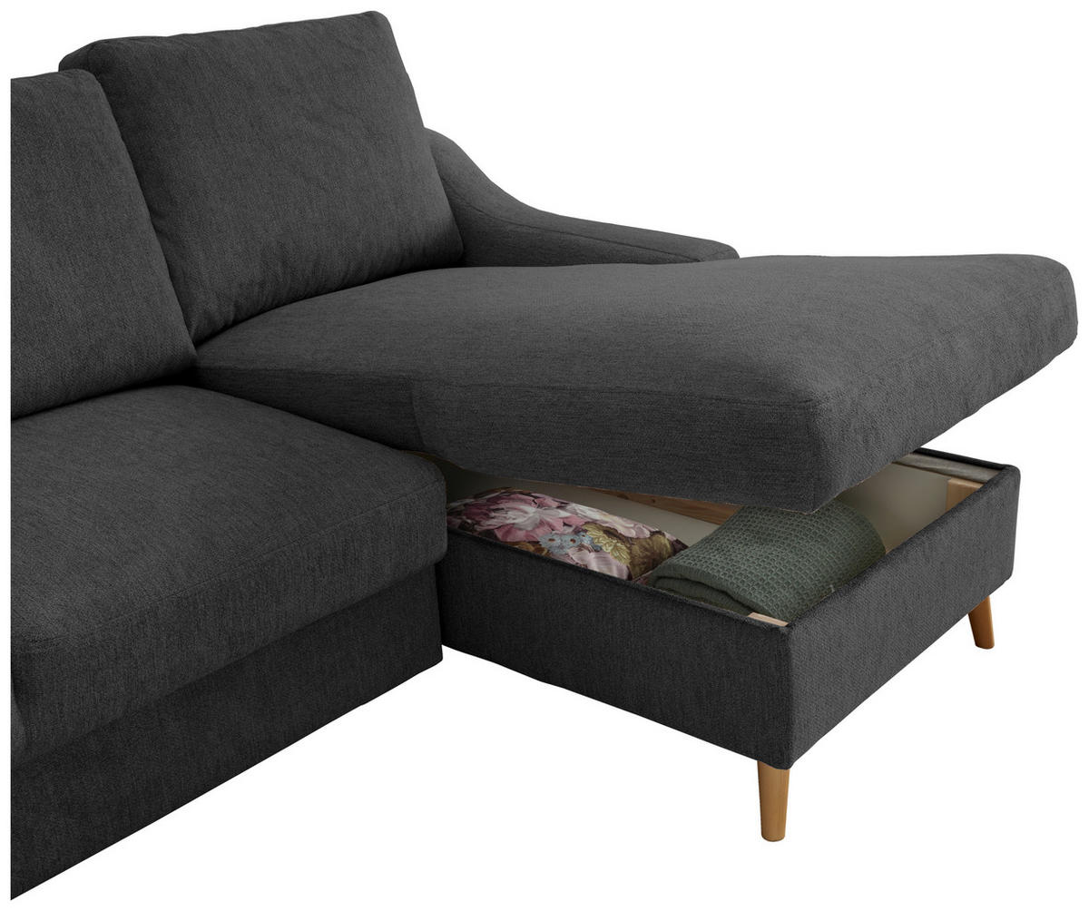 ECKSOFA  in Mikrofaser Schwarz  228/150 cm  - Blau/Schwarz, Design, Holz/Textil (228/150cm) - MID.YOU