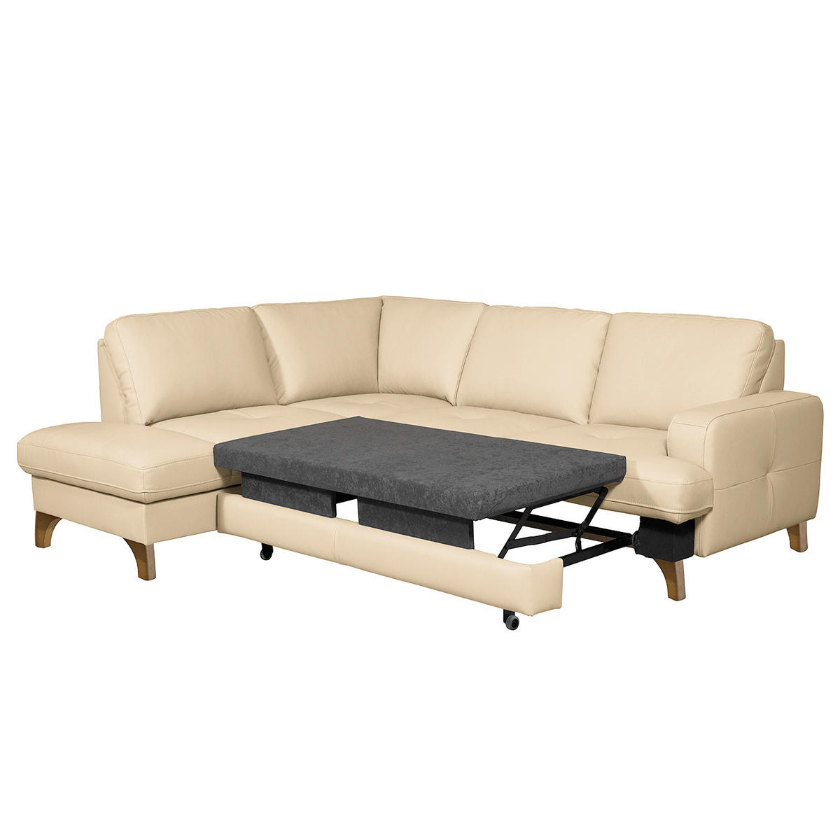ECKSOFA Lederlook Echtleder Beige  - Beige/Buchefarben, Design, Leder/Holz (234/190cm) - Livetastic