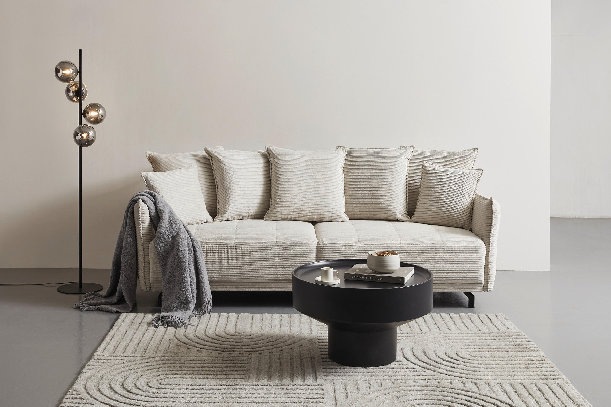 BIGSOFA Cord Naturfarben  - Schwarz/Naturfarben, Design, Textil/Metall (226/91/103cm) - Carryhome