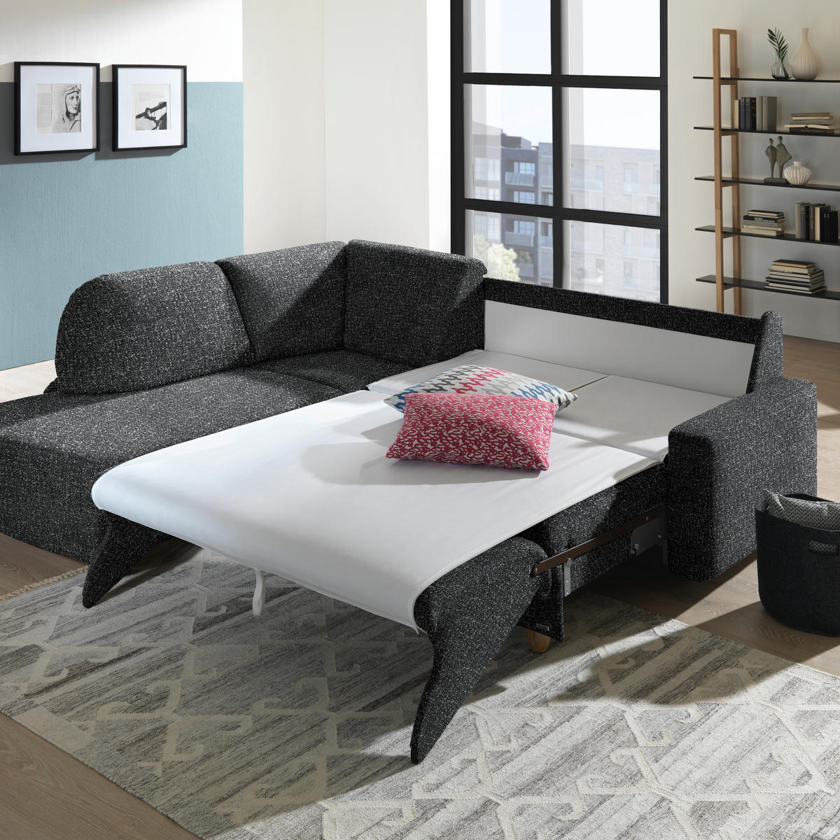 ECKSOFA  in Mikrovelours Anthrazit  208/227 cm  - Eichefarben/Anthrazit, KONVENTIONELL, Holz/Textil (208/227cm) - Sedda