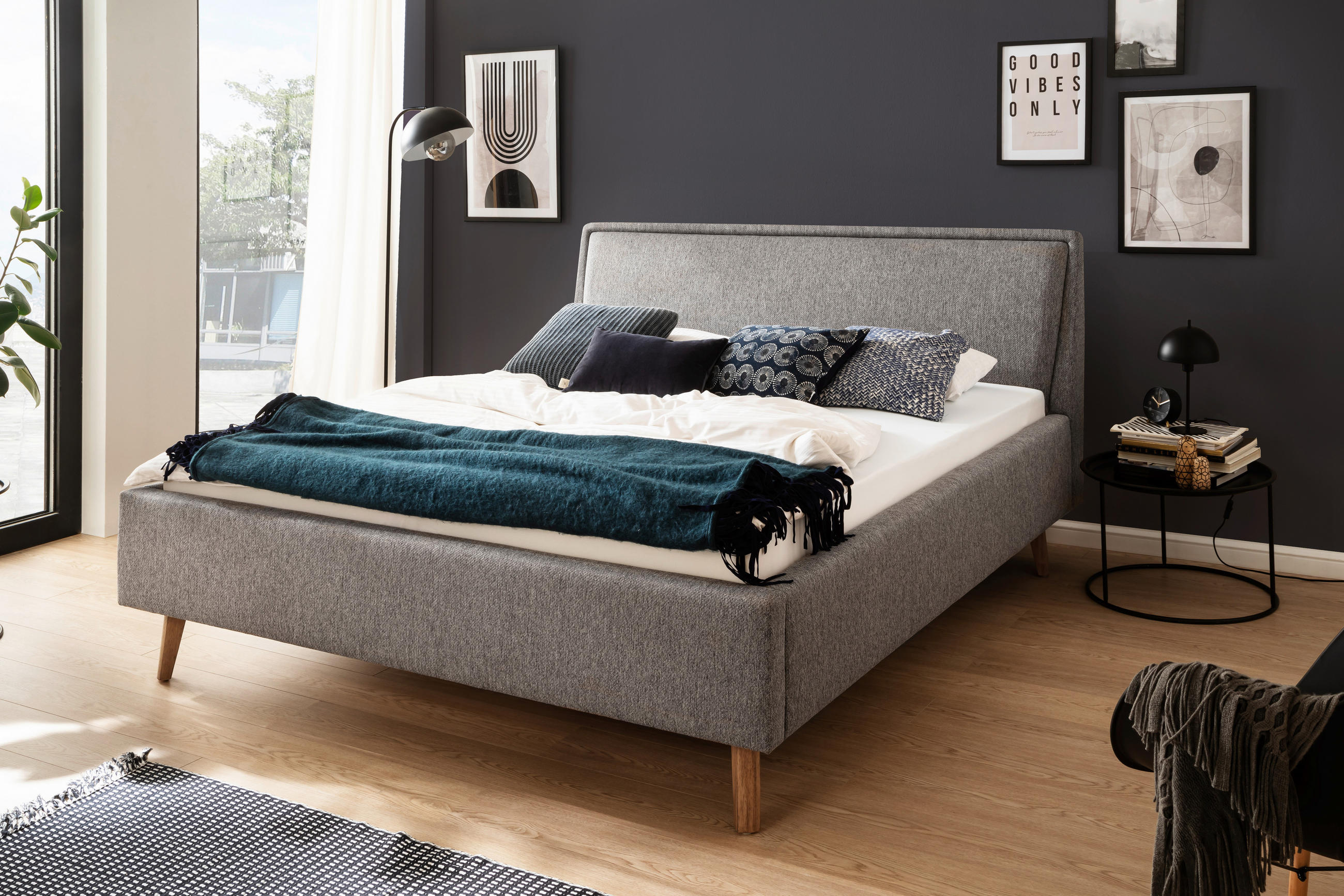 POLSTERBETT Lattenrost, Bettkasten 140/200 cm  in Grau  - Eichefarben/Grau, MODERN, Holz/Textil (140/200cm) - Livetastic