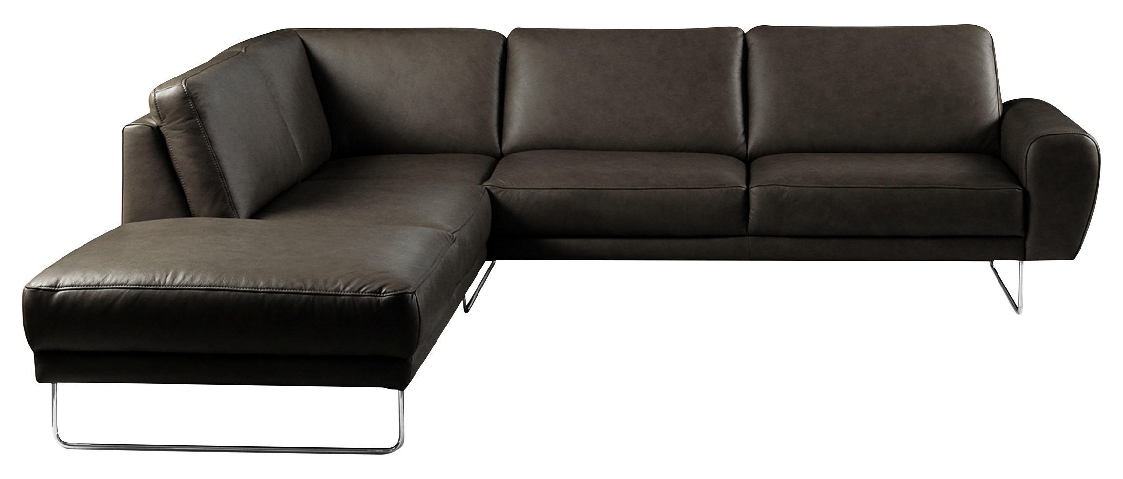 ECKSOFA in Echtleder Schwarz 250/273 cm - Chromfarben/Schwarz, Design, Leder/Metall (250/273cm) - Livetastic