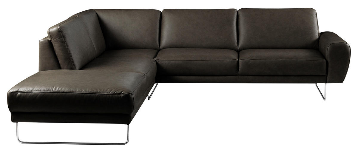 ECKSOFA in Echtleder Schwarz  - Chromfarben/Schwarz, Design, Leder/Metall (250/273cm) - Livetastic