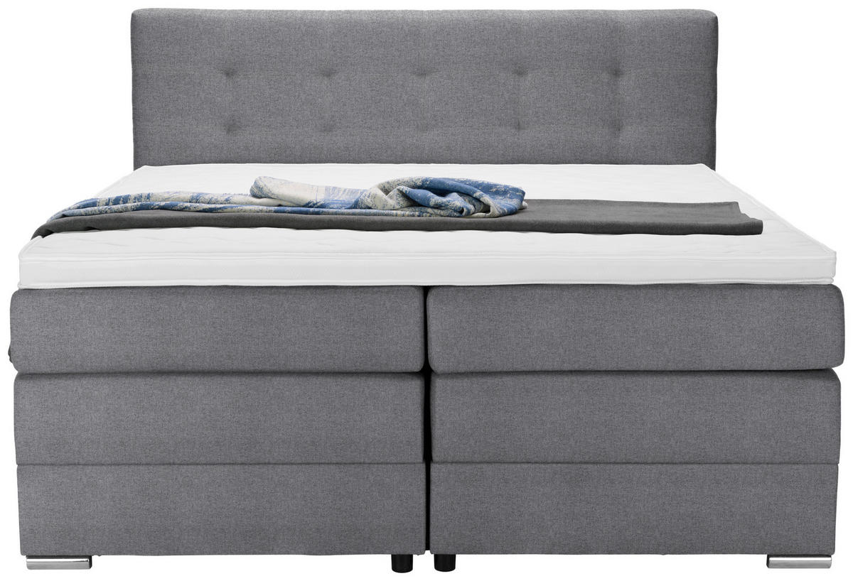 BOXSPRINGBETT 180/200 cm  in Hellgrau  - Silberfarben/Hellgrau, Konventionell, Holz/Holzwerkstoff (180/200cm) - Moderano