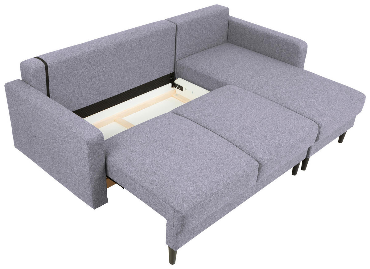 ECKSOFA in Flachgewebe Hellgrau  - Hellgrau/Schwarz, Konventionell, Holz/Textil (223/157cm) - MID.YOU