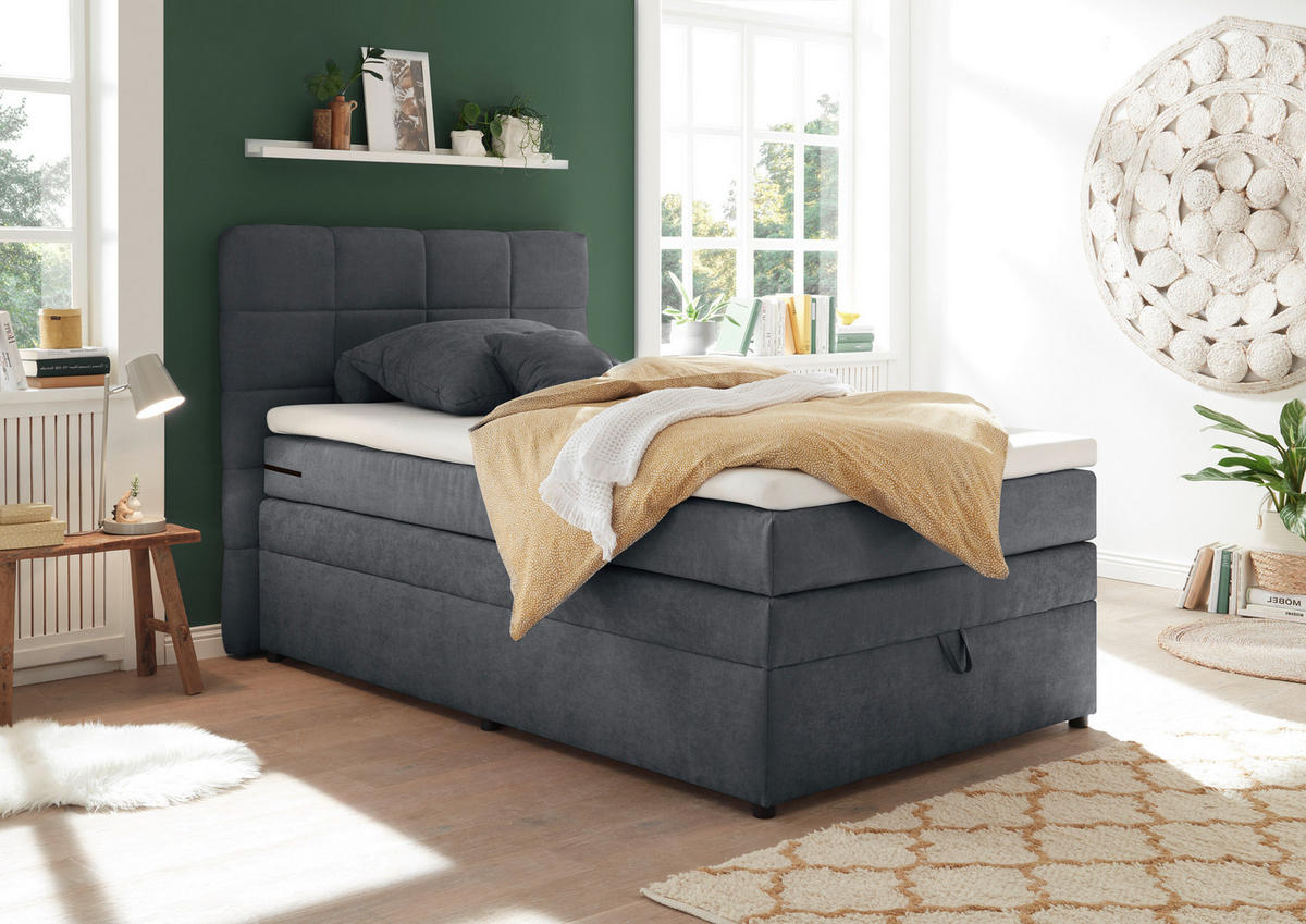 BOXSPRING-ÁGY 120/200 cm  antracit  - antracit, Konventionell, műanyag (120/200cm) - MID.YOU