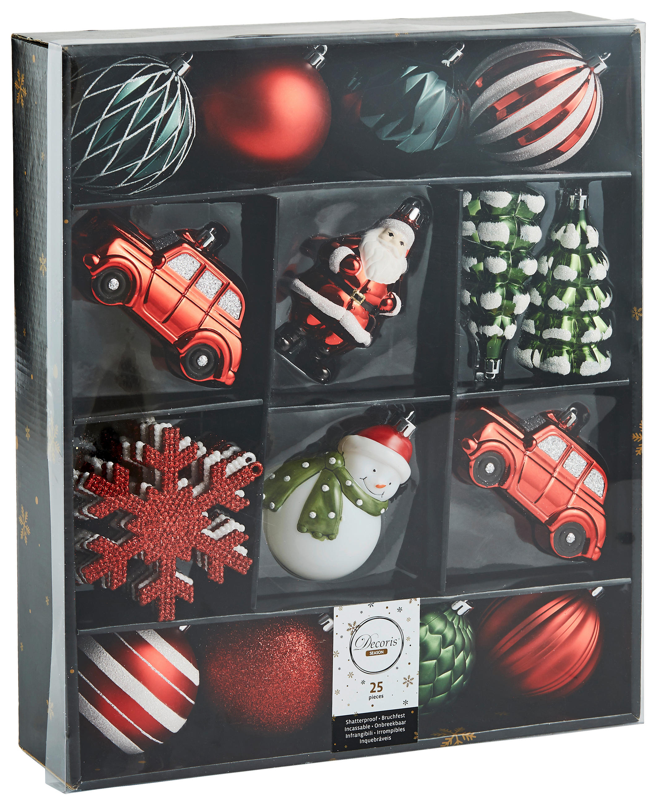 CHRISTBAUMKUGEL-SET 25-teilig  - Rot/Weiß, LIFESTYLE, Kunststoff (33/40/9cm) - X-Mas