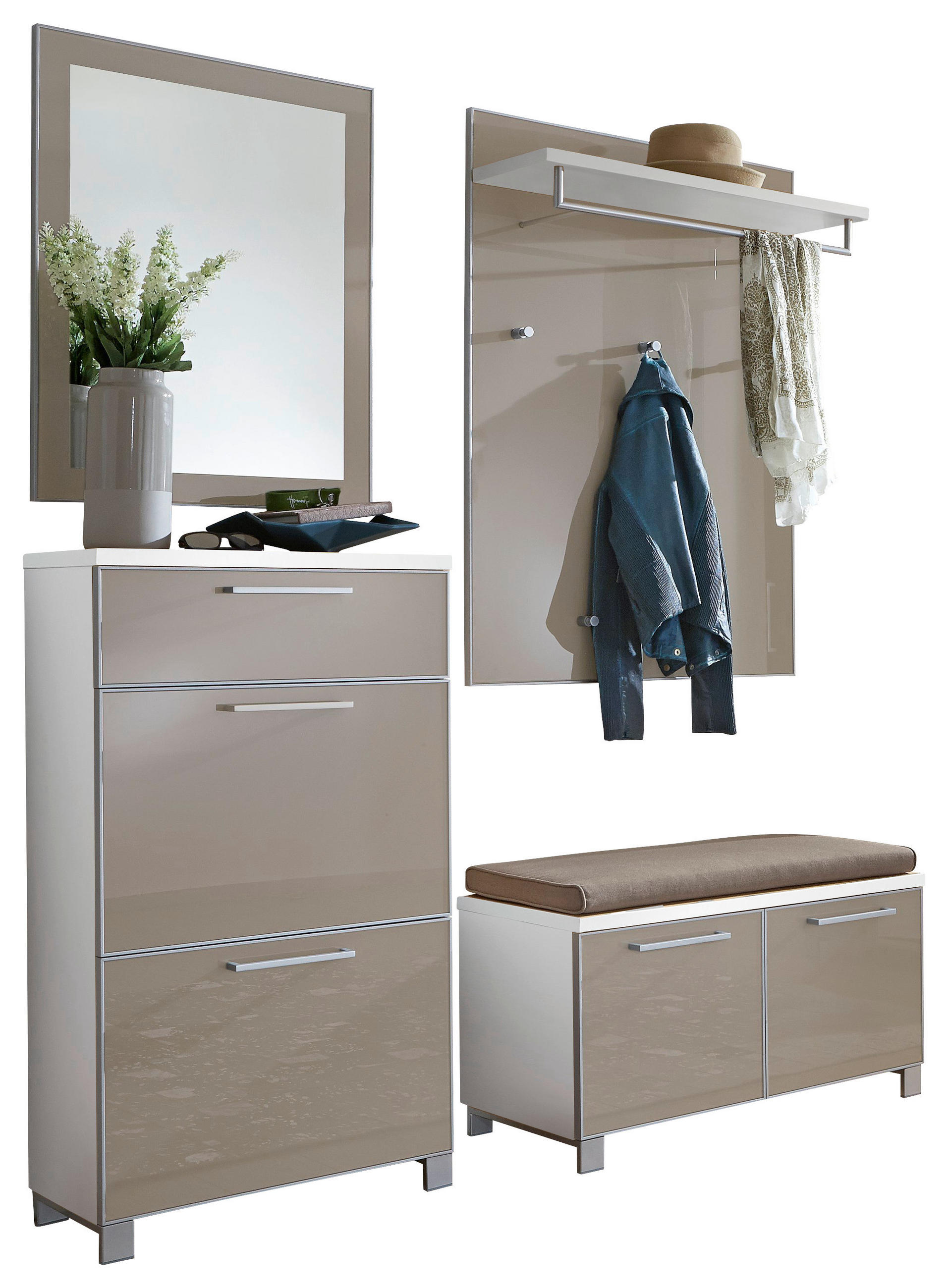 GARDEROBE 5-teilig  in 155/195/40 cm  - Taupe/Weiß, Design, Glas/Holzwerkstoff (155/195/40cm)
