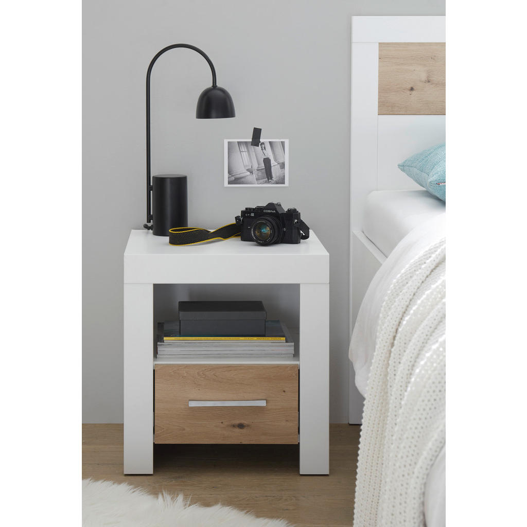 Thumbnail - Xora Nachtschrank, Weiß, Eiche Artisan, Metall, 1 Schubladen, 42x45x40 cm, Soft-Close-System, Schlafzimmer, Nachttische
