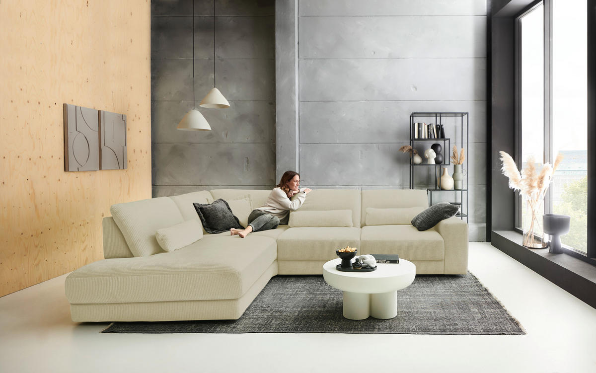ECKSOFA in Chenille, Jacquard Naturfarben  - Schwarz/Naturfarben, Design, Kunststoff/Textil (242/316cm) - Niels Andersson