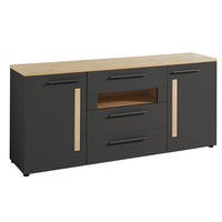 KOMODA, barve grafita, barve hrasta  - črna/barve hrasta, Moderno, umetna masa/leseni material (180/81/44cm) - Hom`in