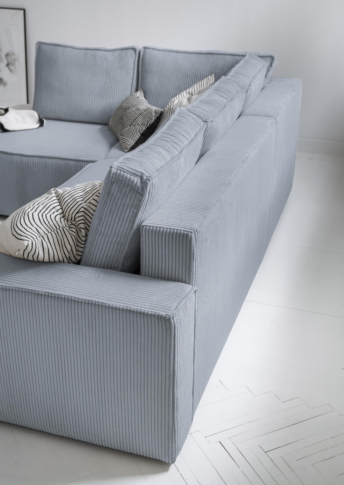 ECKSOFA in Cord Hellgrau  - Hellgrau/Schwarz, Design, Kunststoff/Textil (194/247cm) - MID.YOU