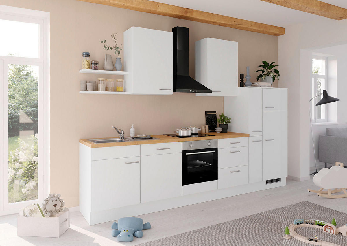 KÜCHENLEERBLOCK 330 cm   Weiss  - Weiss/Edelstahlfarben, Design, Holzwerkstoff/Metall (330cm) - Impuls