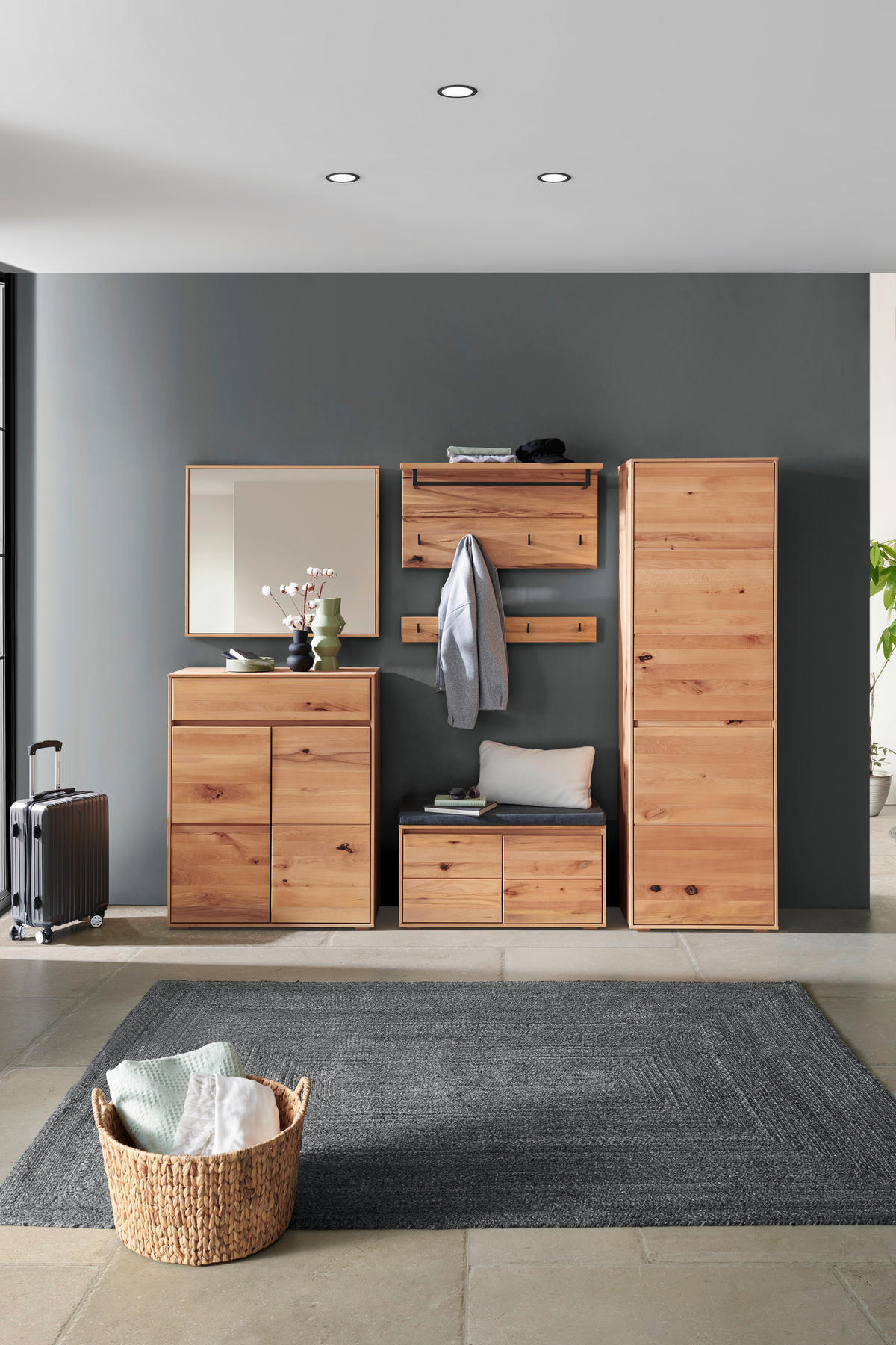 GARDEROBE 5-teilig  in 250/193/38 cm  - Kernbuche, Natur, Holz/Textil (250/193/38cm) - Cantus