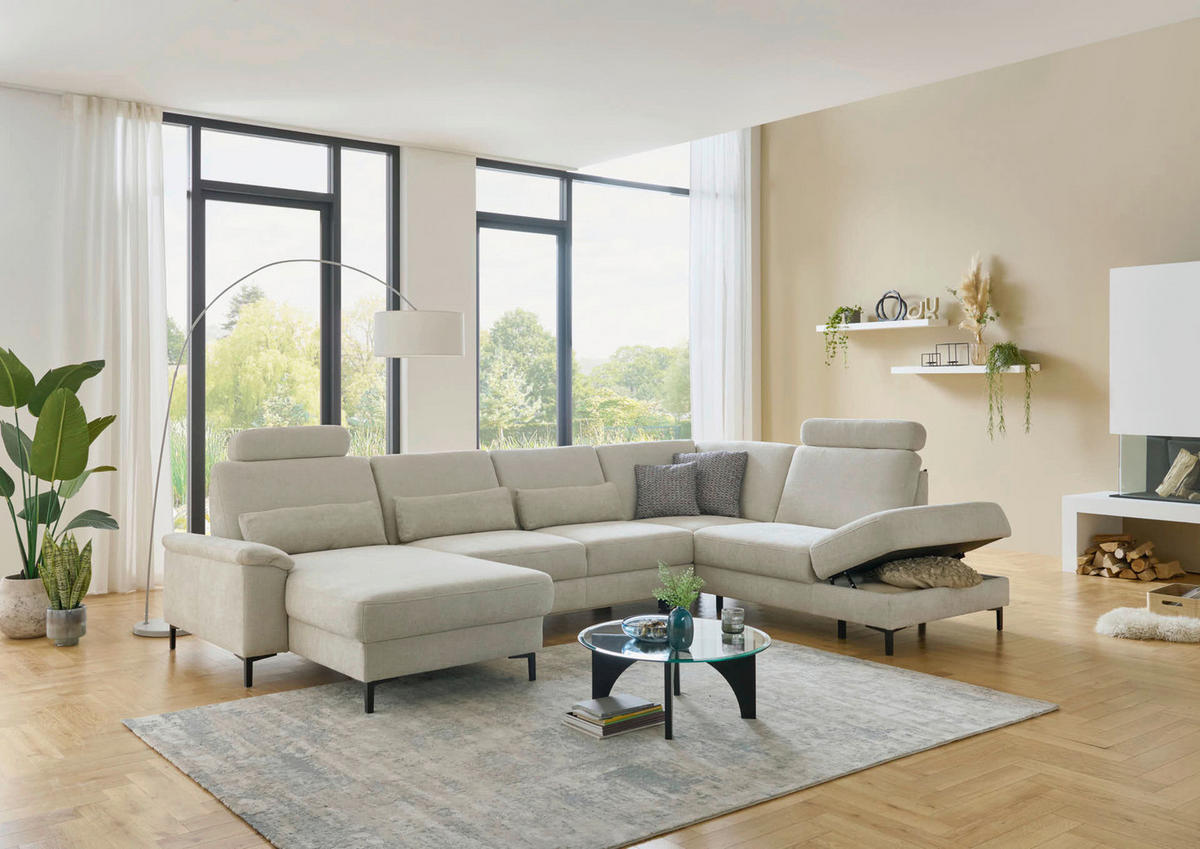 WOHNLANDSCHAFT Dieter Knoll Greige Chenille  - Greige/Schwarz, Design, Textil/Metall (175/349/235cm) - Dieter Knoll