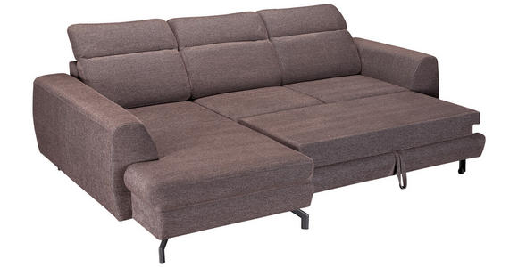 ECKSOFA Dunkelbraun Chenille Zierkissen, Bettkasten, Schlaffunktion, Rücken echt, Kopfteilverstellung, Liegefläche im Originalstoff  - Dunkelbraun/Schwarz, KONVENTIONELL, Textil/Metall (185/266cm) - Carryhome